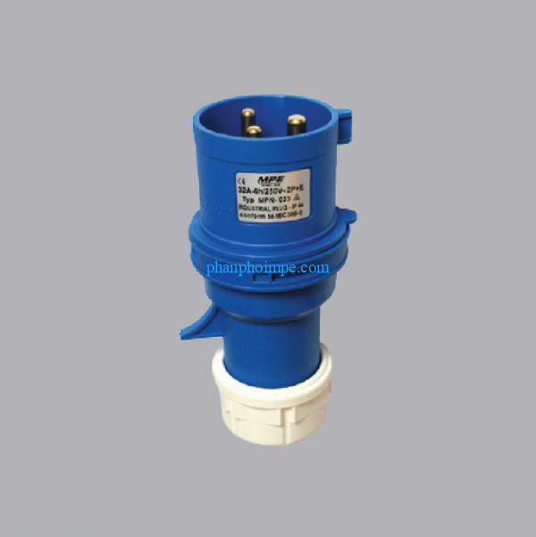 Phích cắm loại di động có kẹp giữ dây màu xanh, 16A-240V 2P+E-IP44 MPN-013 2