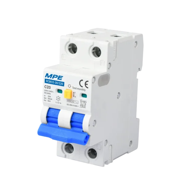 Cầu dao bảo vệ dòng rò quá tải, RCBO2 2 cực, 20A, 30mA, 6kA mã RCBO2-30/220 3
