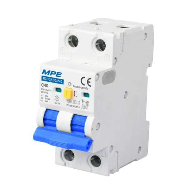 Cầu dao bảo vệ dòng rò quá tải RCBO2, 2 cực, 40A, 30mA, 6kA mã RCBO2-30/240 3
