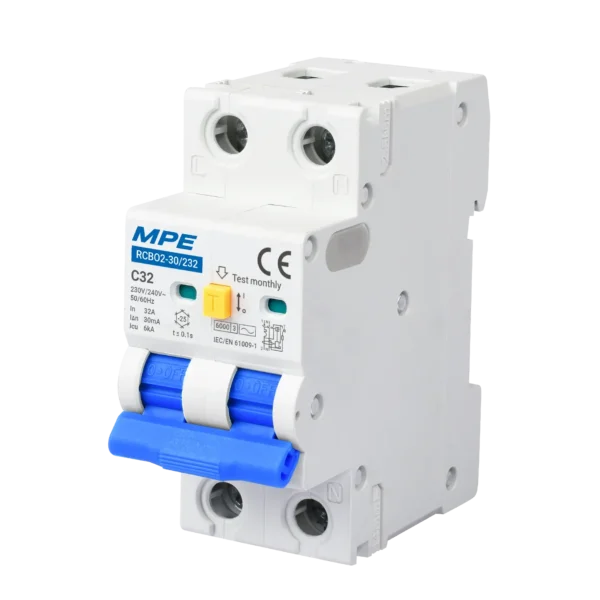 Cầu dao bảo vệ dòng rò quá tải RCBO2, 2 cực, 32A, 30mA, 6kA mã RCBO2-30/232 3