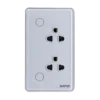 Mặt ổ cắm đôi 3 chấu điều khiển Wifi MPE SOW2/SC – Màu trắng viền bạc 2