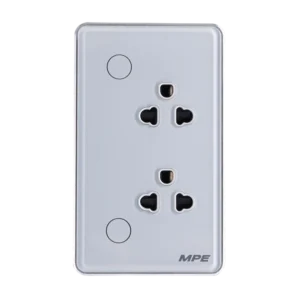 Mặt ổ cắm đôi 3 chấu điều khiển Wifi MPE SOW2/SC – Màu trắng viền bạc