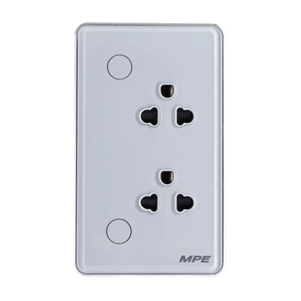 Mặt ổ cắm đôi 3 chấu điều khiển Wifi MPE SOW2/SC – Màu trắng viền bạc 3